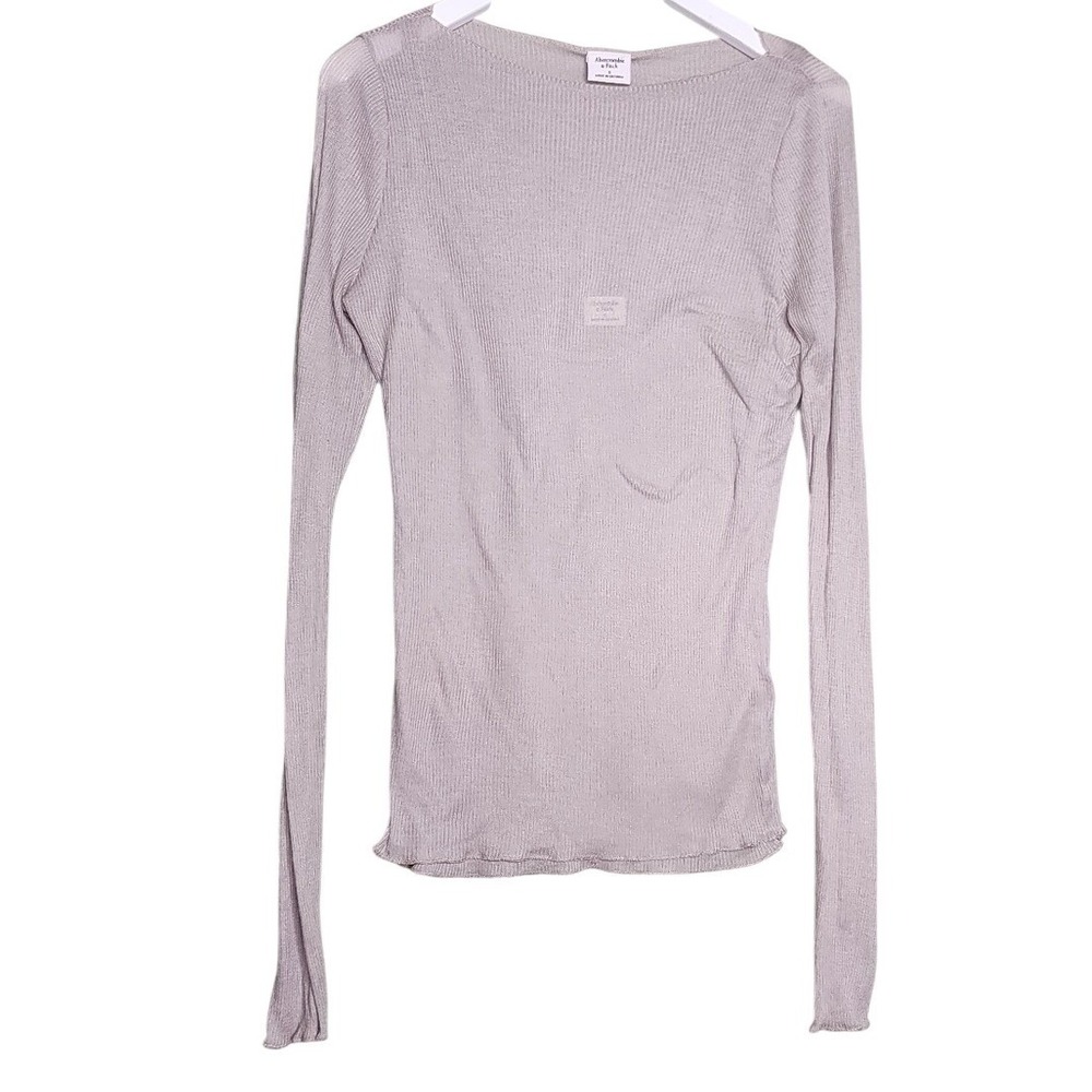 Abercrombie & Fitch Neutral Ribbed Long Sleeve Top Classic Y2K Vacation Casual S